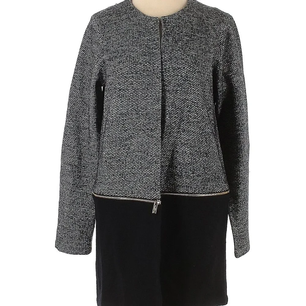 Karl Lagerfeld Paris Black Jacket Convertable Zipper Long to Crop Wool Small